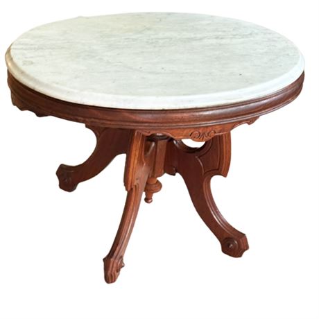 Eastlake Style Walnut Marble Top Coffee Table