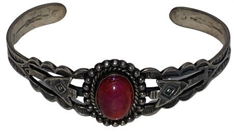 Vintage Navajo Indian Sterling Silver Dragons Breath Opal Cuff Bracelet