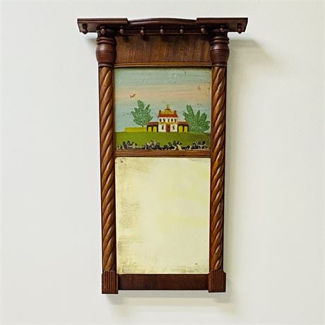 Antique Eglomise Mirror with Reverse Painted Scene