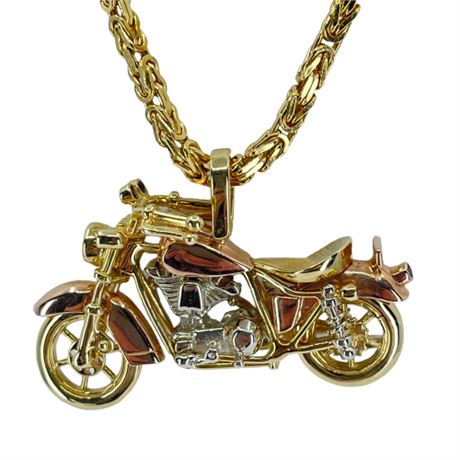 18K Custom Harley Motorcycle Pendant and Necklace