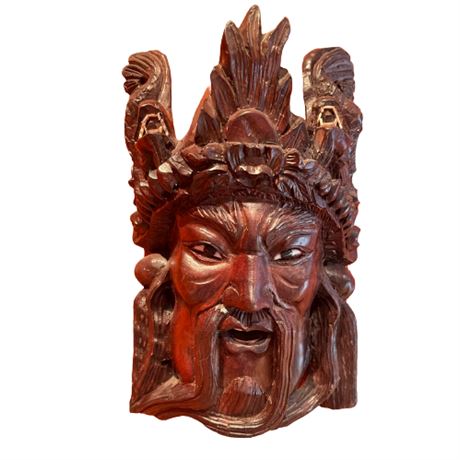 Vintage Chinese Warrior Hand Carved Wood Mask