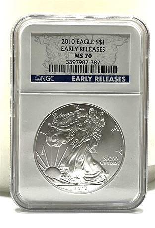 2010 Silver Eagle S One Dollar Early Releases NGC MS70