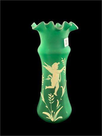 Mary Gregory Quarkman Bohemian Green Vase
