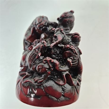 Chinese Red Carved Dragons Miniature Figure