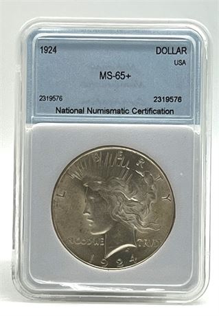 1924 Silver Peace Dollar NNC MS65+