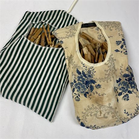 Large Collection of Old Clothes Pins in Clothes Pin Bags!