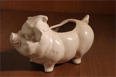 Hull Pottery Pig Planter Vintage USA #60 Ivory Glaze 5x8 in Unpainted Mid 1940's
