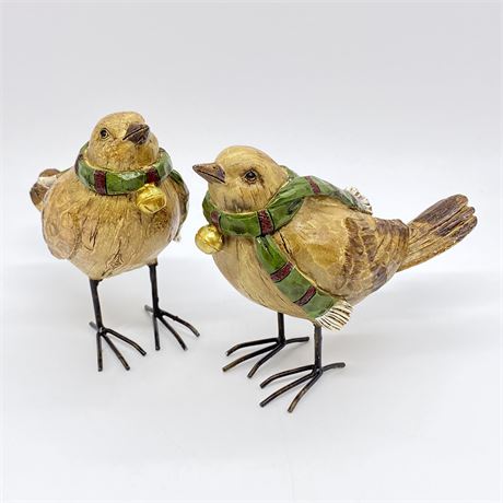 2 New Cute Festive Finch Figurines - 4.5"