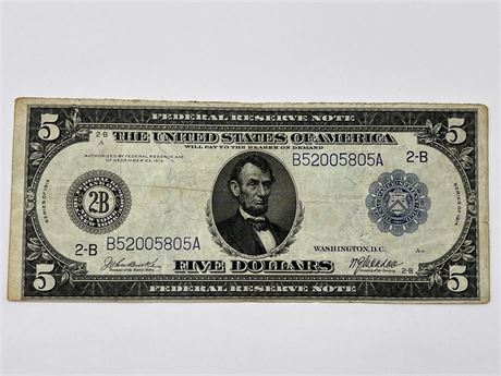 1914 Five Dollar Federal Reserve Note Currency