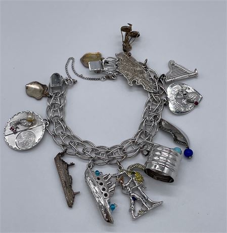 Sterling Silver Charm Bracelet with Travel Charms