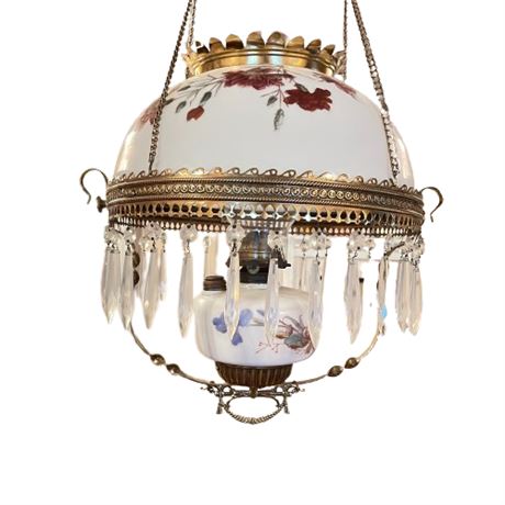 Antique Parlor Oil Lamp With Cut Prisms