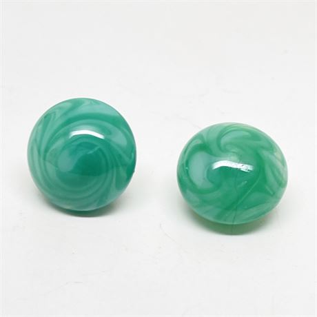 1940s Depose Signed Green Art Glass Button Earrings