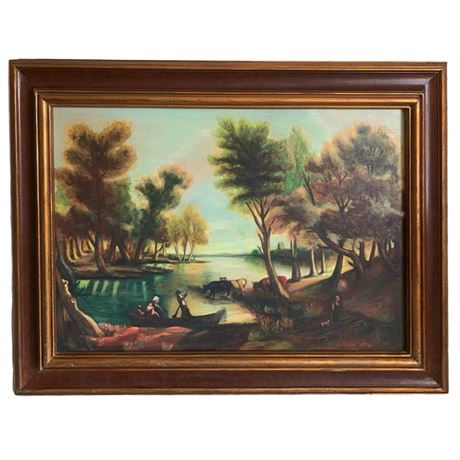 Vintage Signed Oil Painting of Countryside Signed J.J. Kosa 1978