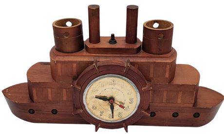 Vintage Wooden Clock/ Lamp Steamboat