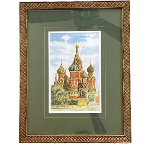 Saint Basil's Cathedral at Red Square Watercolor Signed