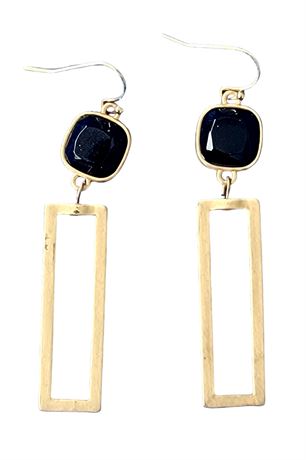 Elegant black accent and gold tone geometric drop pendant earrings