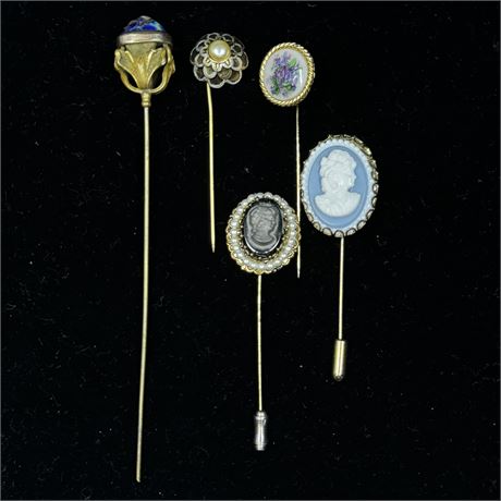 Lot of 5 Vintage Decorative Hat Pin & Stick Pins