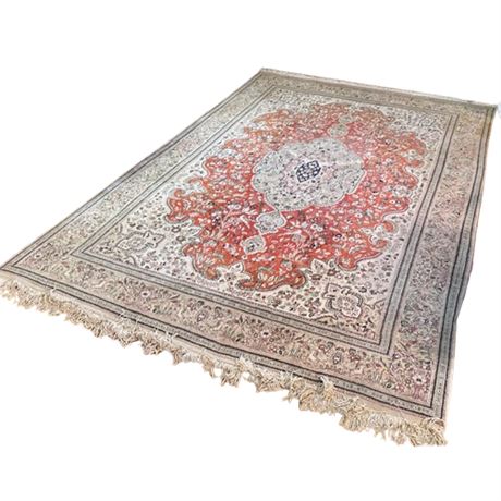 Vintage Fine Tabriz Tabtabi Wool Rug with Florals and Fauna