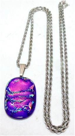 Sterling chain & pendant Dichroic glass