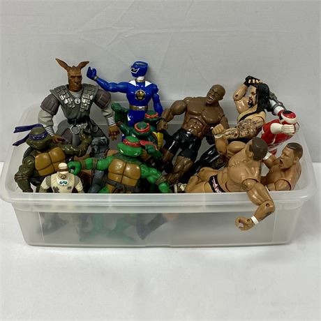 Bundle of Vintage 90's Action Figures - TMNT, Wrestlers and More