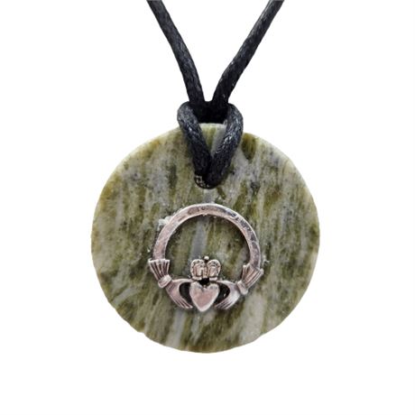 Irish Sterling Claddach on Connemara Marble Necklace