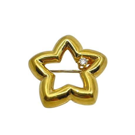 Contemporary 18K Gold & Diamond Star Brooch Pendant