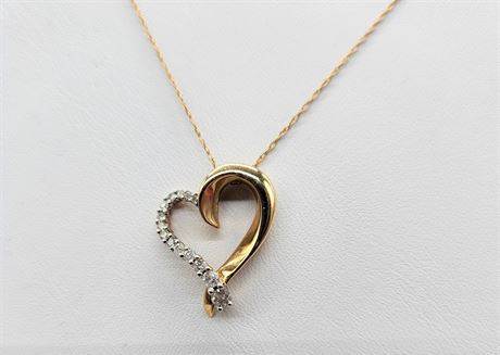 10K Diamond Heart Pendant & Chain