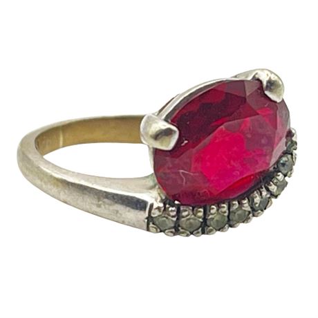 10 K White Gold Ruby and Diamond Accent Ring