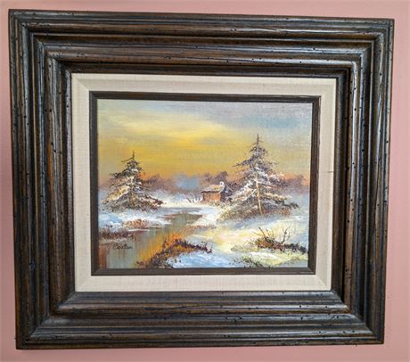 Barton Signed Oil on Canvas Winter Landscape
