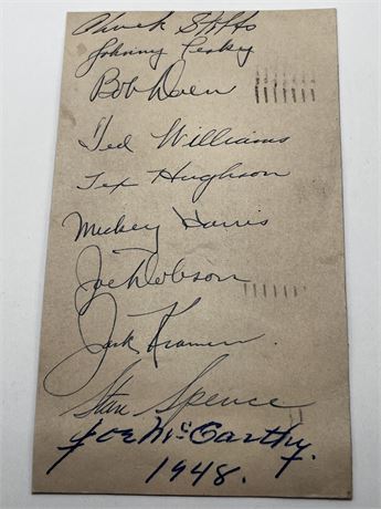 1948 Autographed Ted Williams Bobby Doerr Signed Index Card