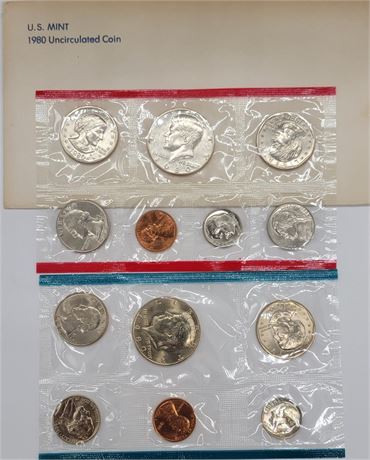 1980 US Philadelphia/Denver Mint Coin Set W/Original Envelope *Rare*
