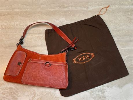 Tod's Suede and Leather Small Saddle Handbag