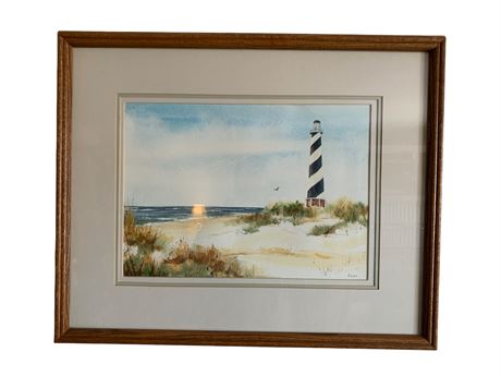 Signed Watercolor of Lighthouse by Cecel
