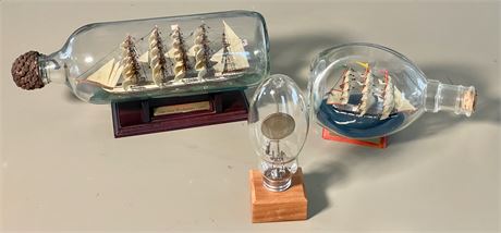 2 Miniature Model Ships in Bottles