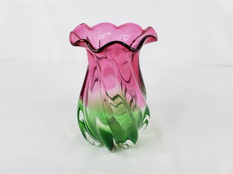 Murano Style Swirled Art Glass Watermelon Vase