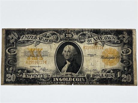 1922 $20 Gold Certificate Currency Note