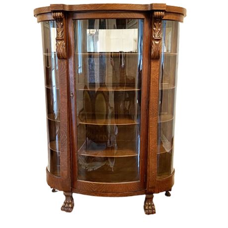 Antique Bent Glass Oak Curio Cabinet