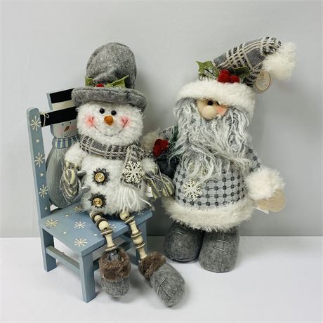 Gray Snowflake Santa, Snowman and Cute Painted Chair