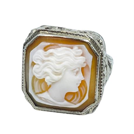 Antique 14K White Gold Cameo Ring