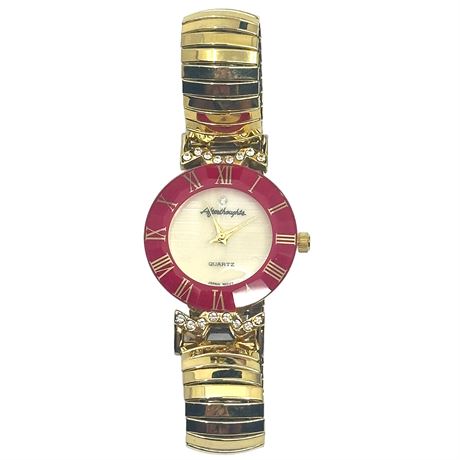 "Afterthoughts" Accutime Watch Corp Gold-Toned and Rhinestone Elastic Wristwatch