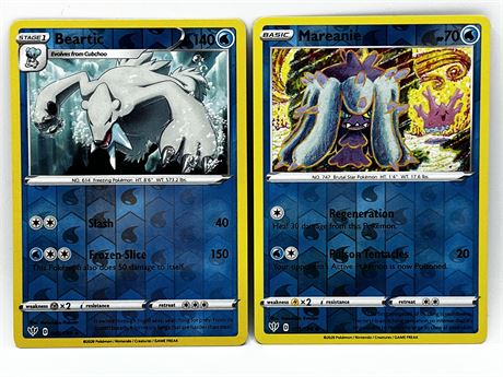 Two Pokemon Blue Cards 2020 Stage 1 Beartic 049/189 and  Mareanie 051/189