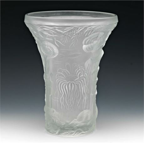 Frosted Crystal Glass Sea Life Vase Josef Inwald Barolac Large
