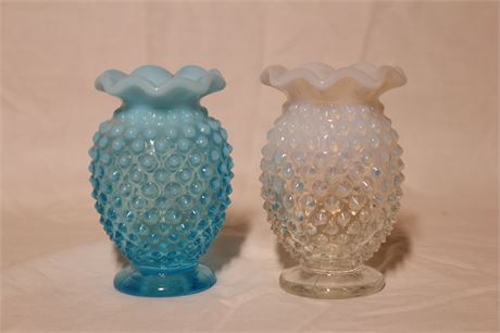 Two Fenton Opalescent Hobnail Bud Vases