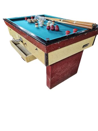 Vintage Coin Operated Bumper Pool Table With Accessories