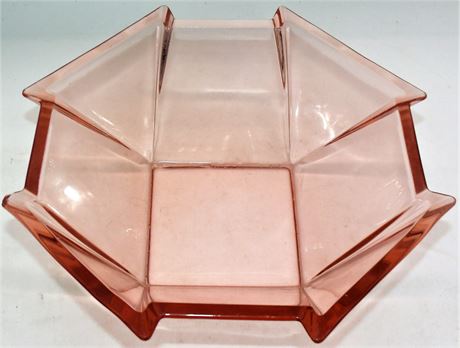 Pink glass geometric depression bowl
