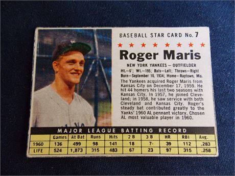 1961 Post #7 Roger Maris