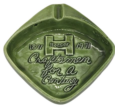 Vintage Haeger Pottery Ceramic Advertising Green Ashtray