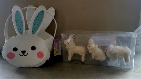 New Bunny Easter Basket and a set of (3) furry animals
