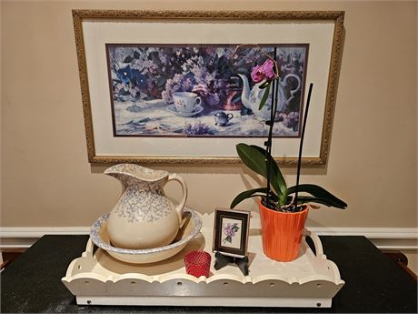 Roseville Bowl & Pitcher, Serving Tray, Live Orchid, and More