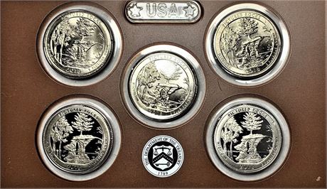 2018 ATB Quarter "Pictured Rocks" 5 coins set: P, D, S+S proof, S silver proof.